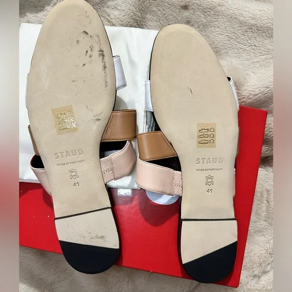 Staud Mona Colorblock Leather Slides - Picture 4 of 7